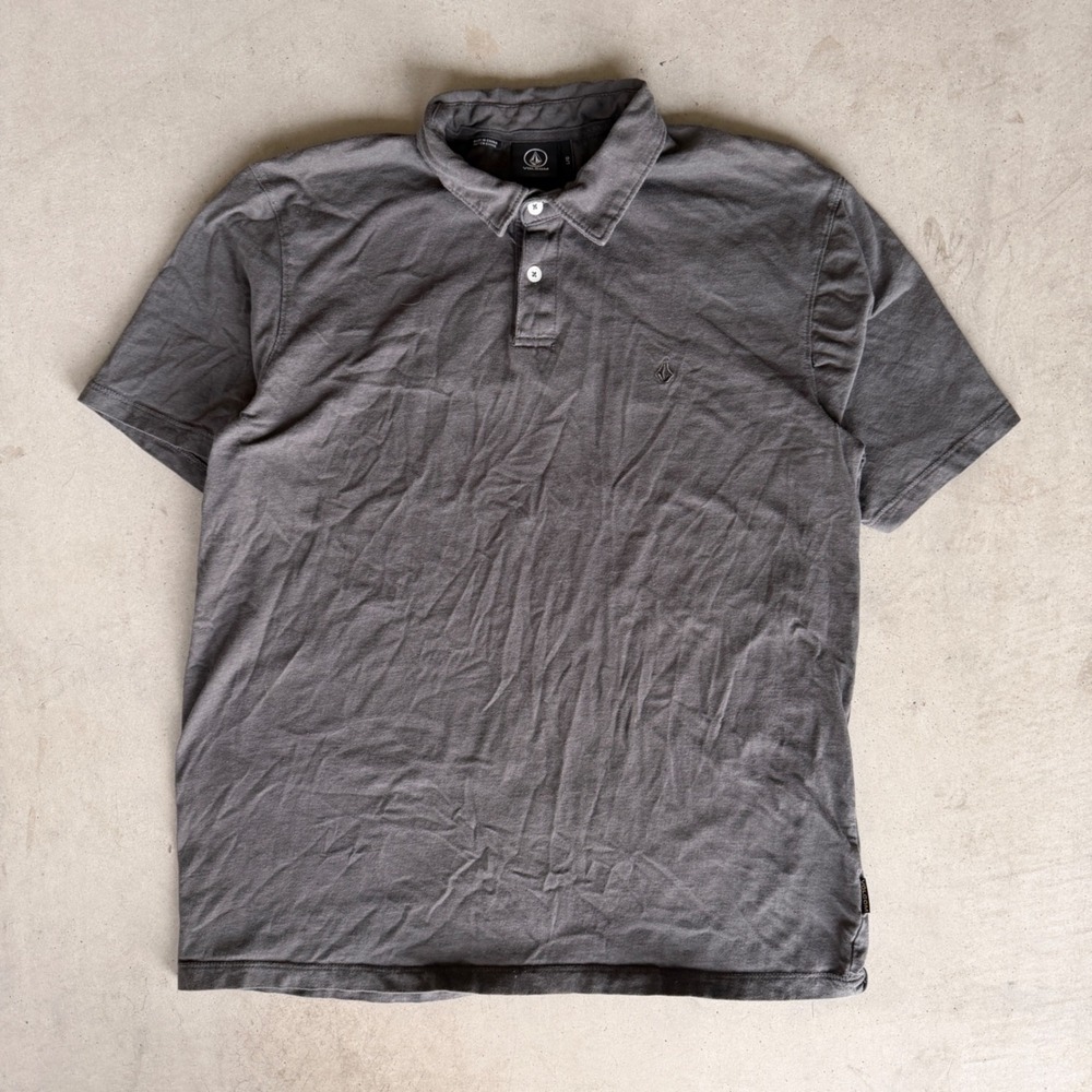 Volcom Polo Shirt‎ Mens Large Gray Excellent Short Sleeve Cotton Blend Casual